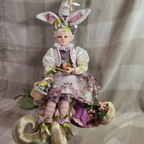 Cynthia Rowley Easter Elf Bunny Shelf Sitter Doll Tabletop Spring Decor Purple - Picture 3 of 9